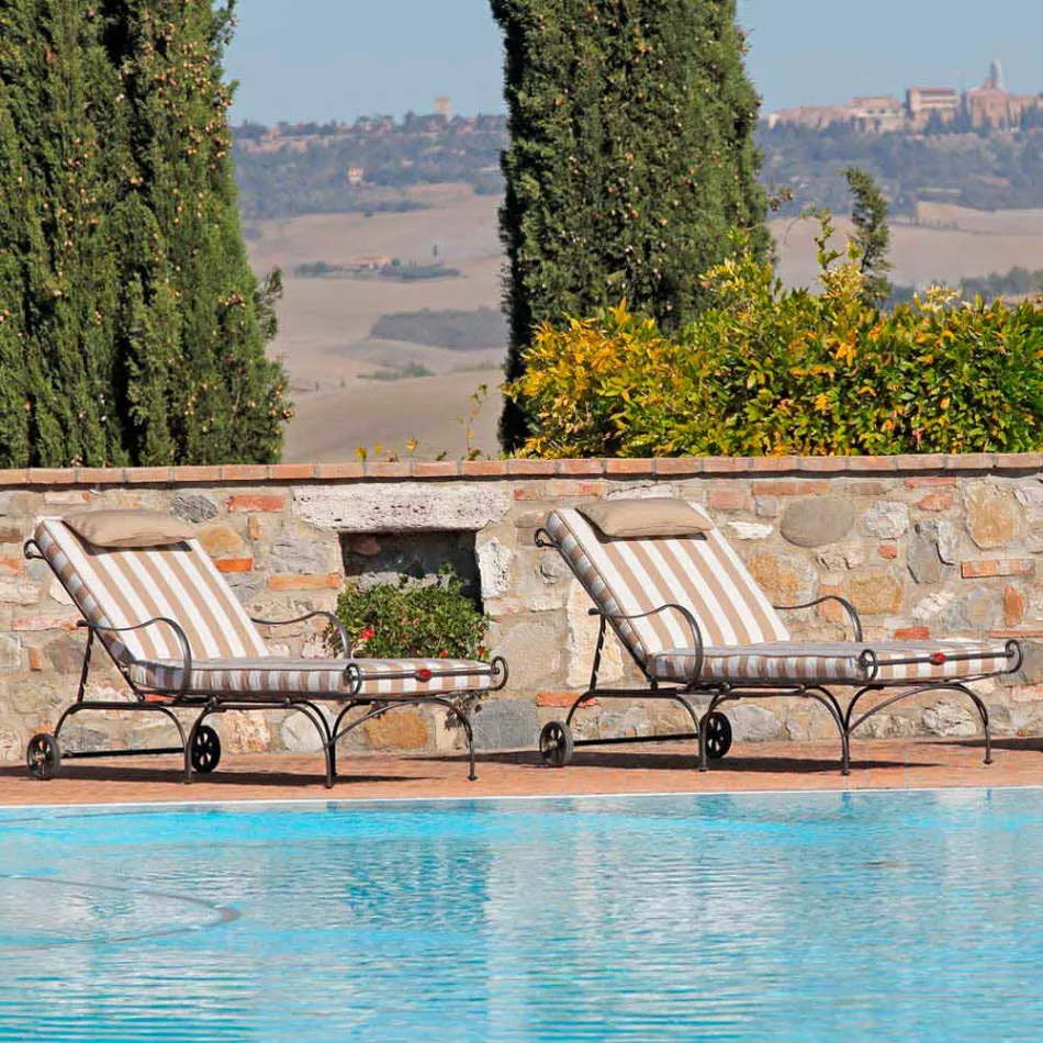 Șezlong în aer liber din fier și țesătură manuală Made in Italy - Relaxează-te Viadurini