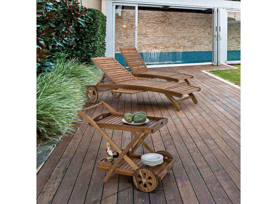 Șezlong de grădină din lemn cu roți de design pentru exterior - Roxen Viadurini