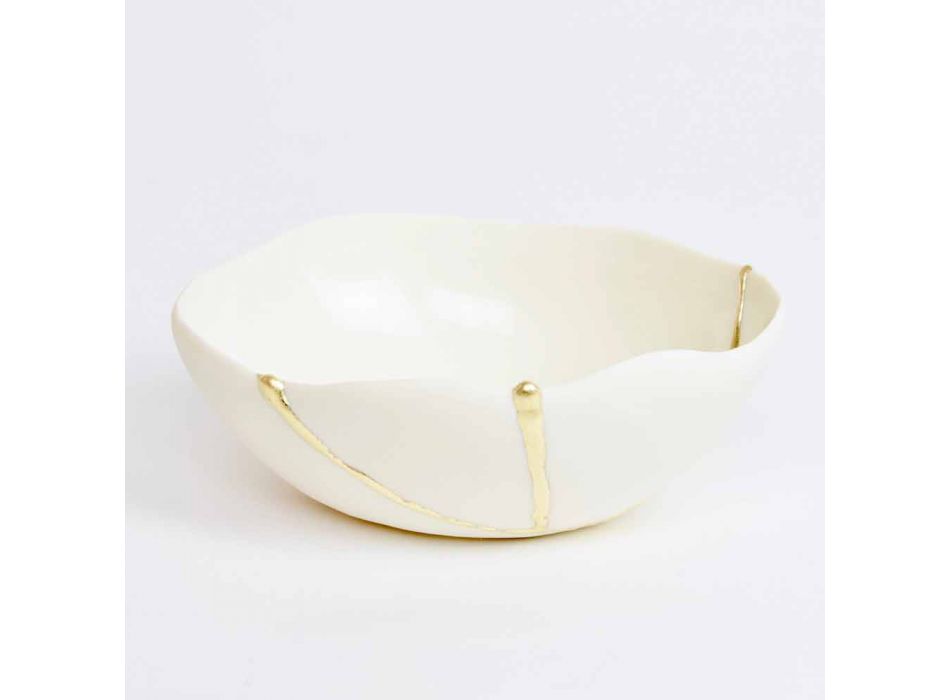 Boluri din porțelan alb și frunze de aur Design italian de lux - Cicatroro Viadurini