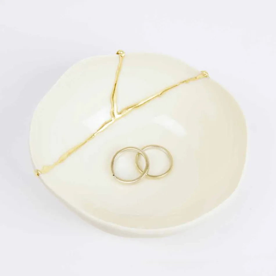 Boluri din porțelan alb și frunze de aur Design italian de lux - Cicatroro Viadurini