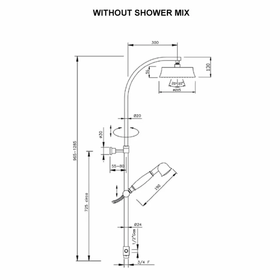 Coloana de duș clasică din alamă cu cap de duș rotund Fabricat în Italia - Yari Viadurini
