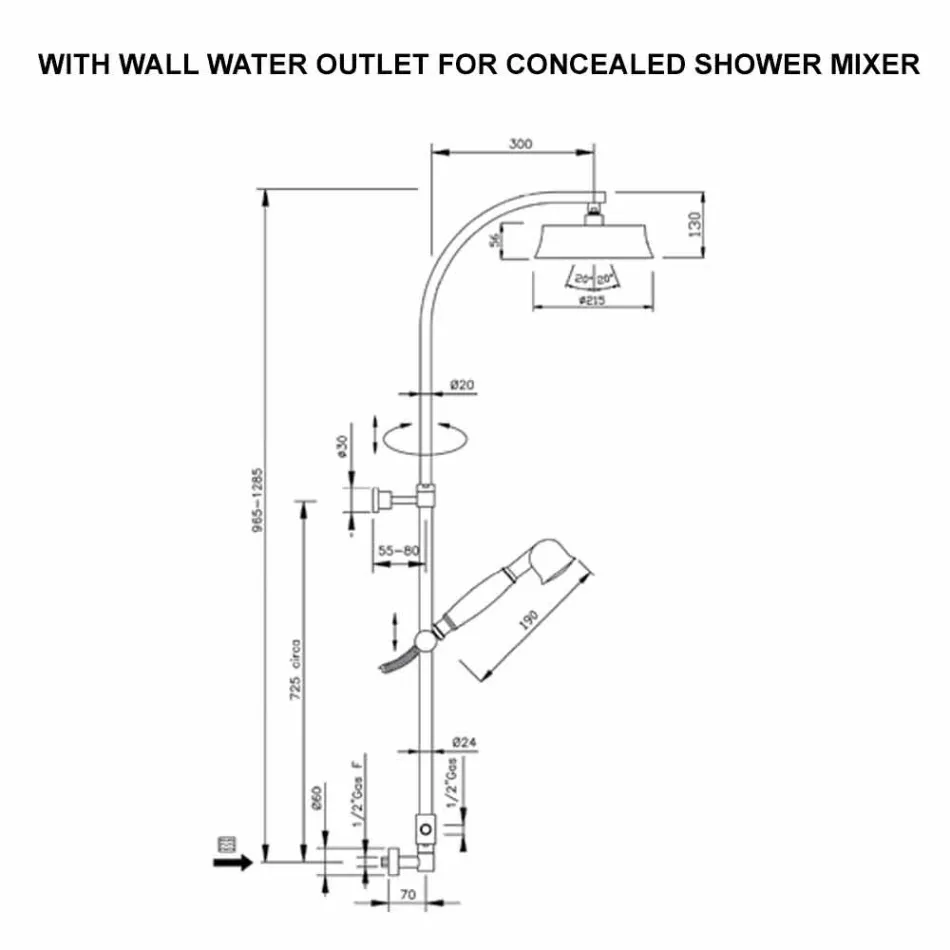 Coloana de duș clasică din alamă cu cap de duș rotund Fabricat în Italia - Yari Viadurini