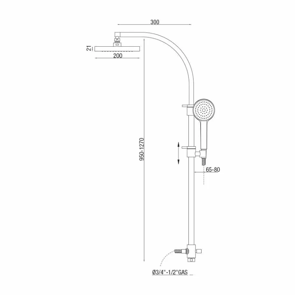 Coloană de duș cu deviator și cap de duș pătrat Fabricat în Italia - Argint Viadurini