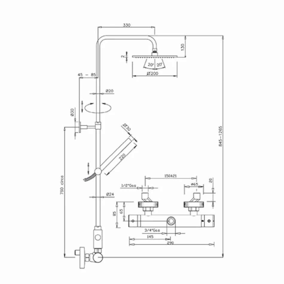 Coloană de duș cu cap de duș din oțel ultrafin fabricat în Italia - Studio Viadurini