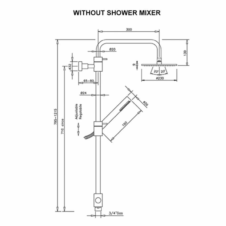 Coloană de duș din alamă cu duș abs și cap de duș fabricat în Italia Viadurini