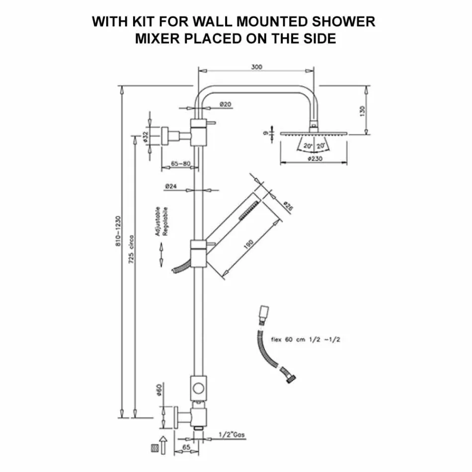 Coloană de duș din alamă cu duș abs și cap de duș fabricat în Italia Viadurini