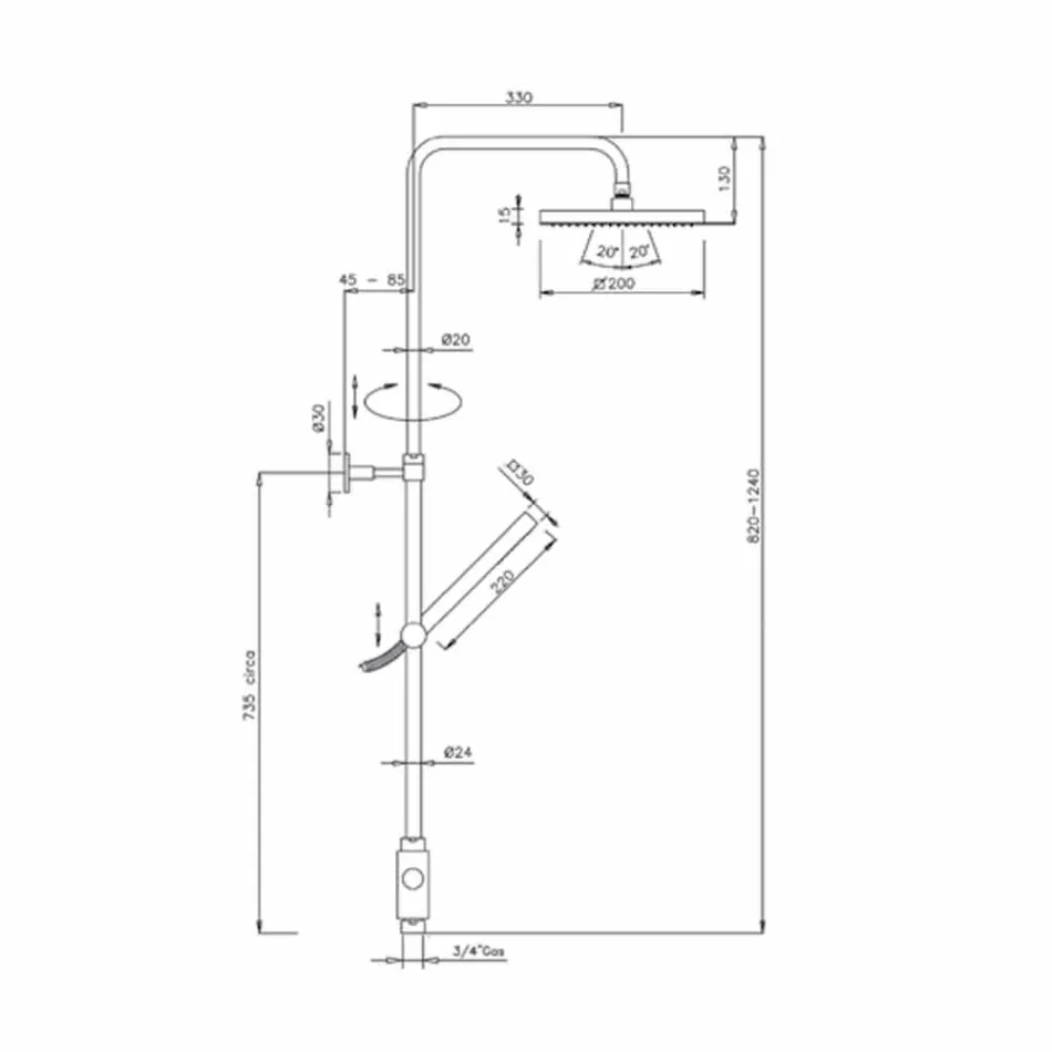 Coloana de duș din alamă cu cap de duș și duș de mână în Abs Made in Italy - Lesio Viadurini