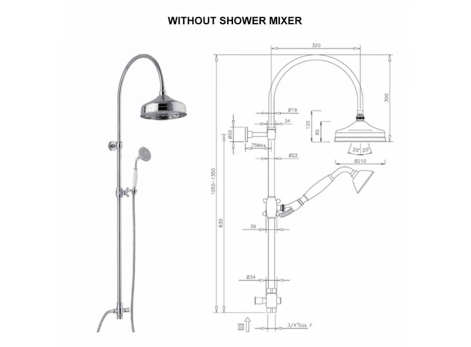 Coloana de duș din alamă cu cap de duș și duș de mână ABS Fabricat în Italia - Rimo Viadurini