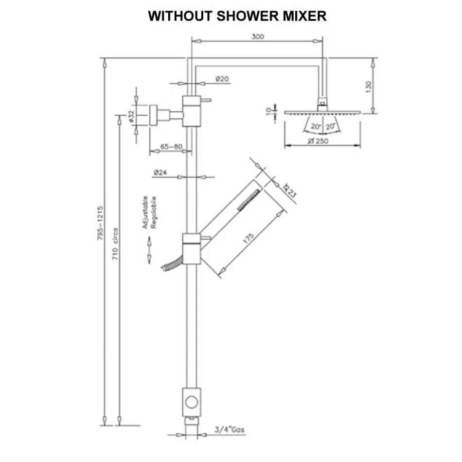 Coloana de duș din alamă cu cap de duș pătrat din oțel Fabricat în Italia - Lipari Viadurini