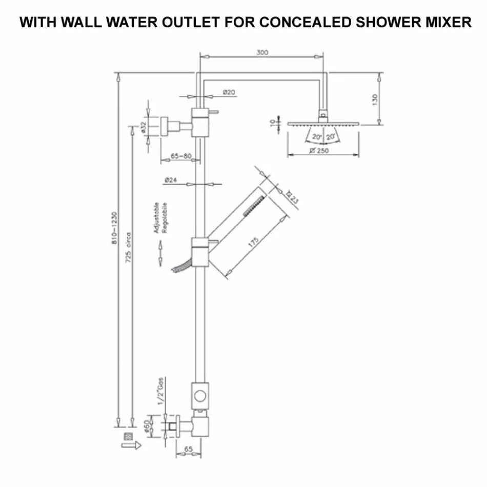 Coloana de duș din alamă cu cap de duș pătrat din oțel Fabricat în Italia - Lipari Viadurini