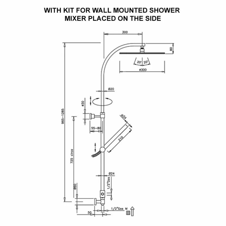 Coloana de duș din alamă cu cap de duș rotund din oțel Fabricat în Italia - Kennedy Viadurini