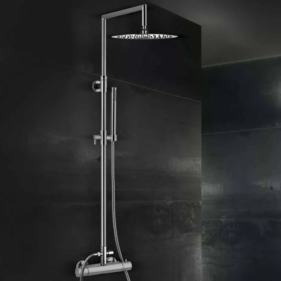 Coloană de duș din alamă cu cap de duș rotund ultrathin Made in Italy - Merio Viadurini