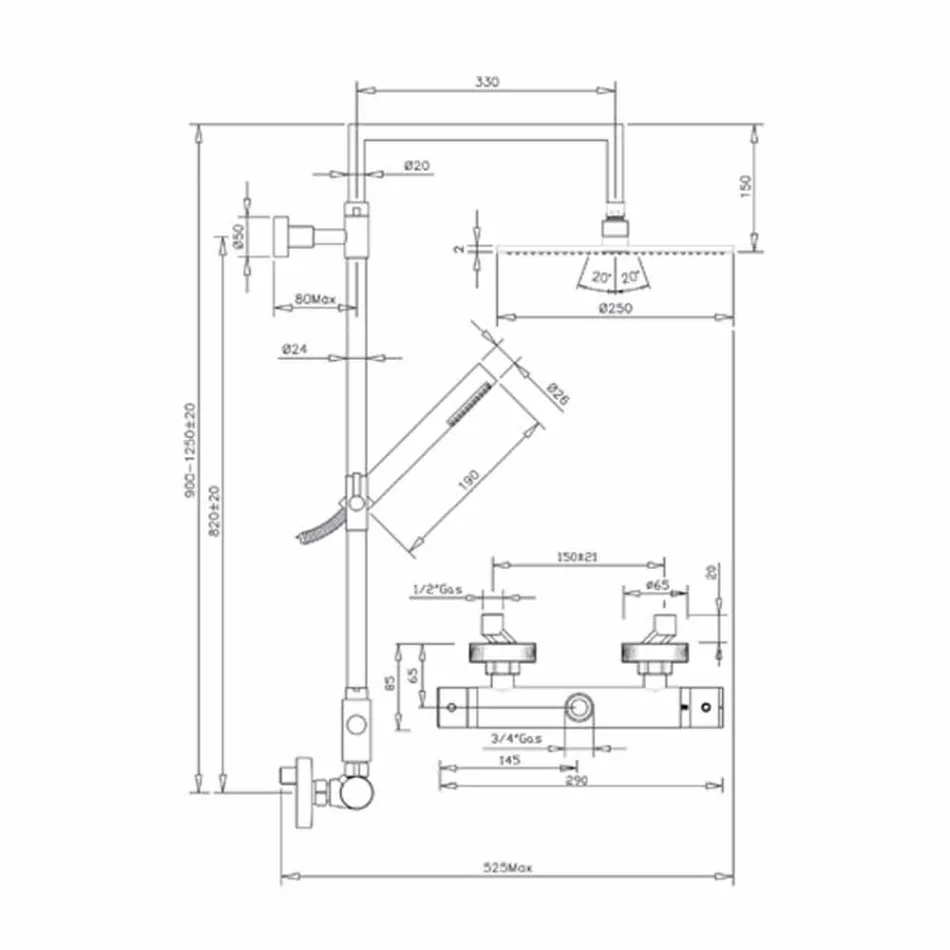 Coloană de duș din alamă cu cap de duș rotund ultrathin Made in Italy - Merio Viadurini
