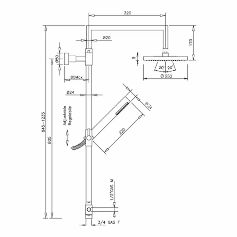 Coloana de duș din alamă cromată cu duș de mână abs fabricat în Italia - Selvio Viadurini
