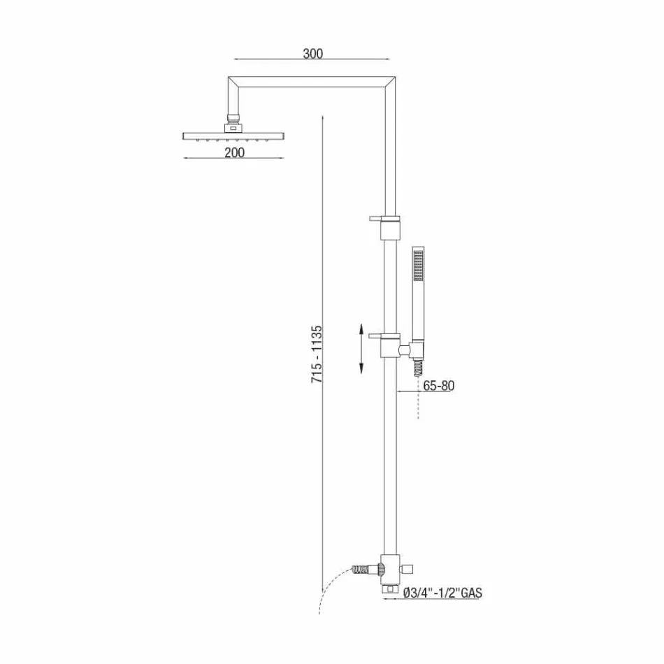 Coloana de duș din alamă cromată cu cap de duș și furtun flexibil Made in Italy - Cunio Viadurini