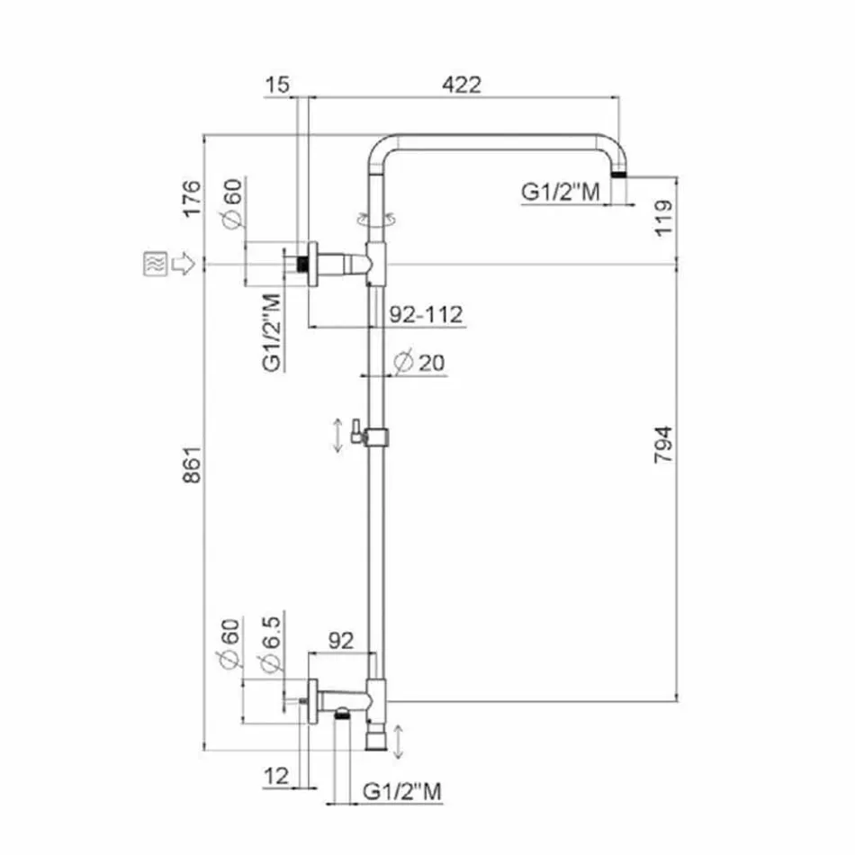 Coloana de duș din alamă cromată cu cap de duș din oțel Fabricat în Italia - Daino Viadurini