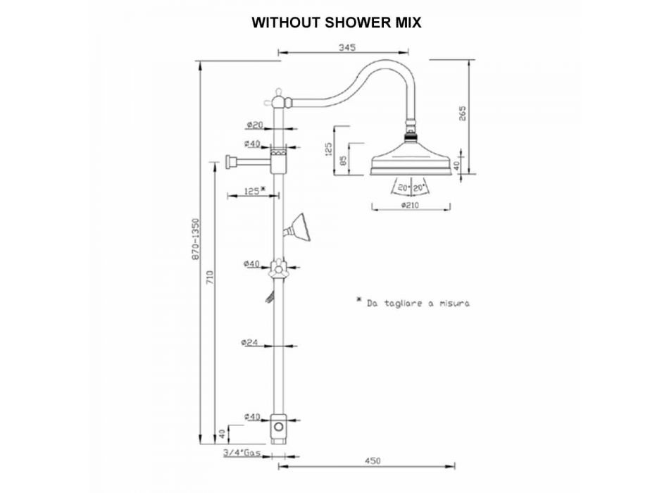 Coloana de duș din alamă fără mixer Design clasic Made in Italy - Yunda Viadurini