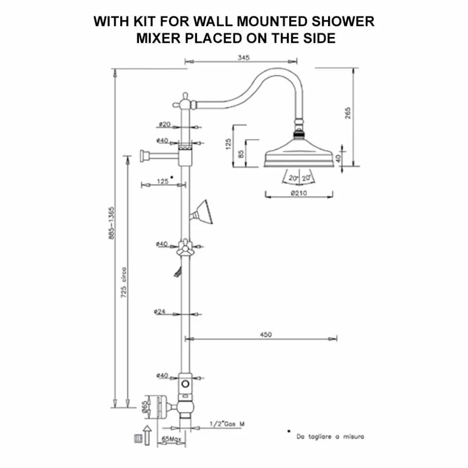 Coloana de duș din alamă fără mixer Design clasic Made in Italy - Yunda Viadurini