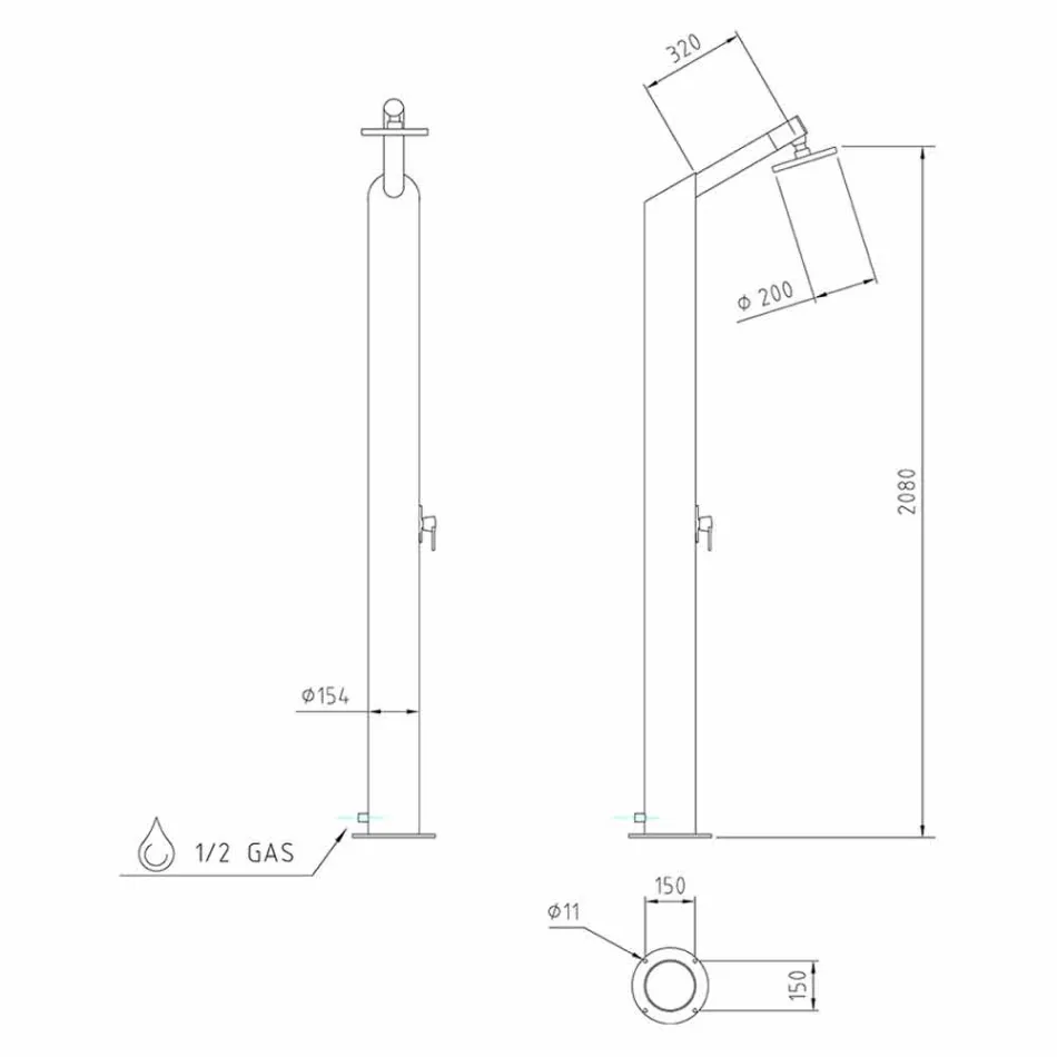 Coloana solară de duș de grădină din oțel inoxidabil negru Fabricat în Italia - Werner Viadurini