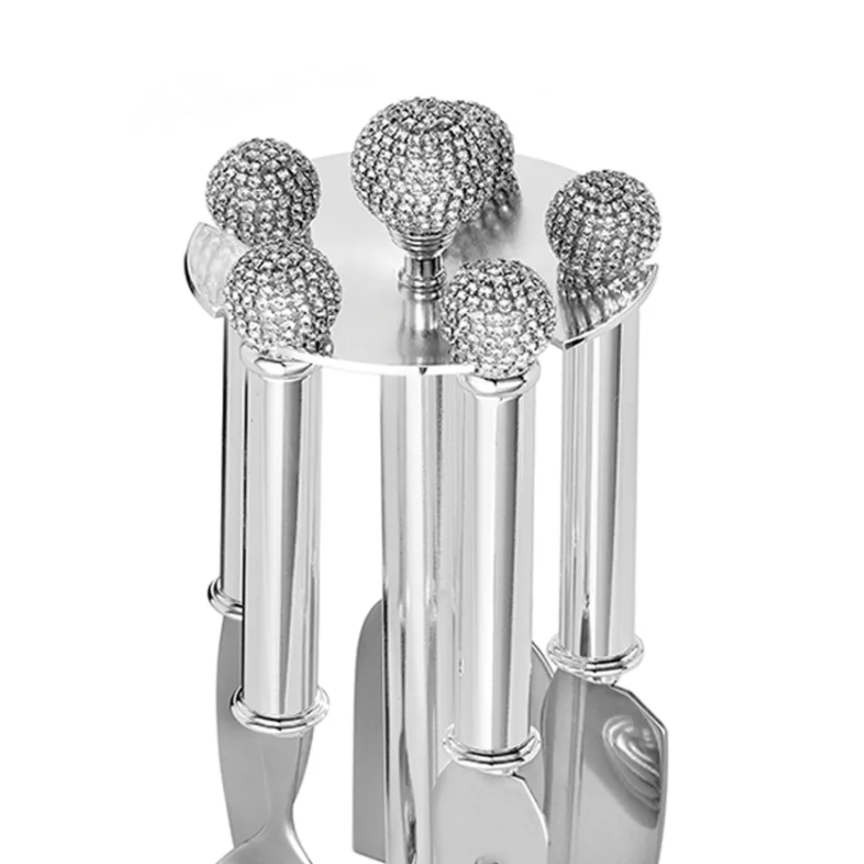 Cuțite pentru brânză din metal argintiu cu cristale 5 bucăți - Marfio Viadurini