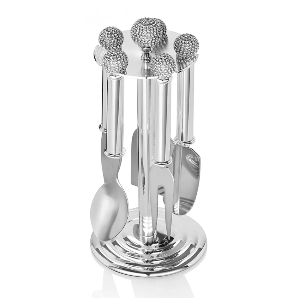 Cuțite pentru brânză din metal argintiu cu cristale 5 bucăți - Marfio Viadurini