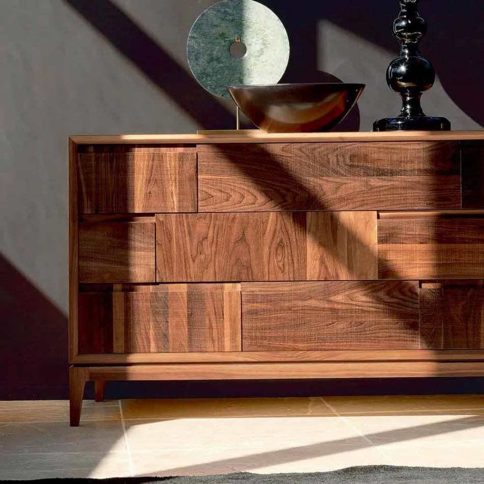 Dresser Design 3 sertare modern din lemn de nuc masiv, Nino Viadurini
