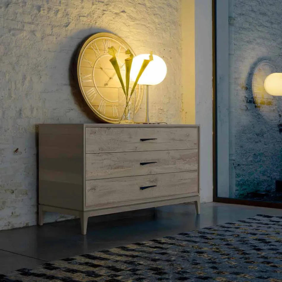 Dresser 3 sertare nuc design modern, L 131 x W 55 x H 80 cm, Sandro Viadurini