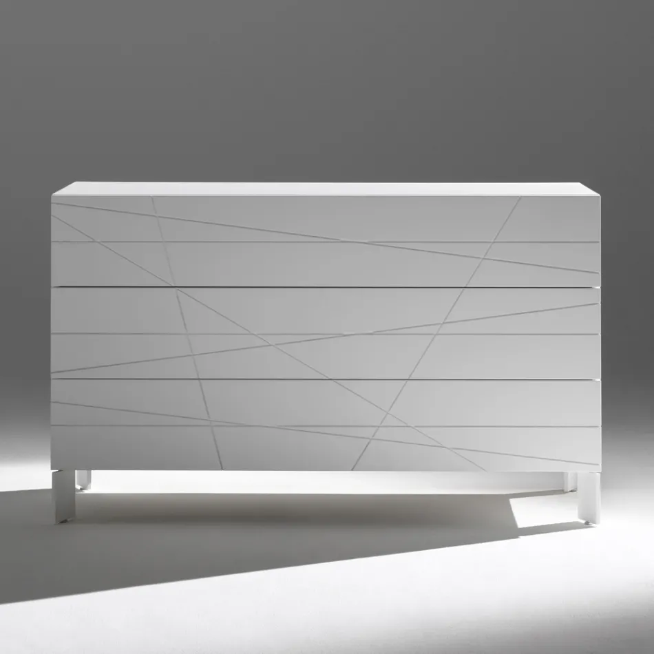 Comodă cu 3 sertare din PAL vopsit - Gemelli Viadurini