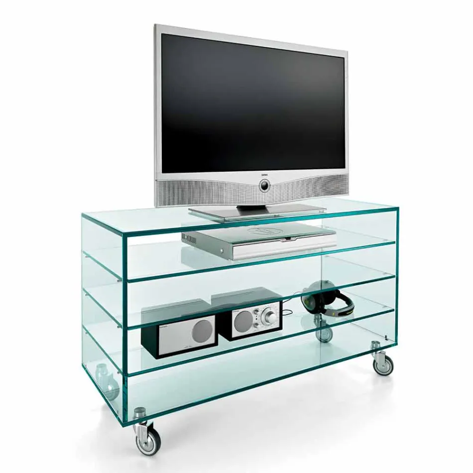 Comoda din sticla Extralight si sase sertare din lemn alb realizate in Italia - Ganzo Viadurini