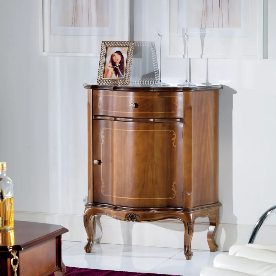 Noptiera clasica Usi si sertar din lemn incrustat Made in Italy - Leonor Viadurini