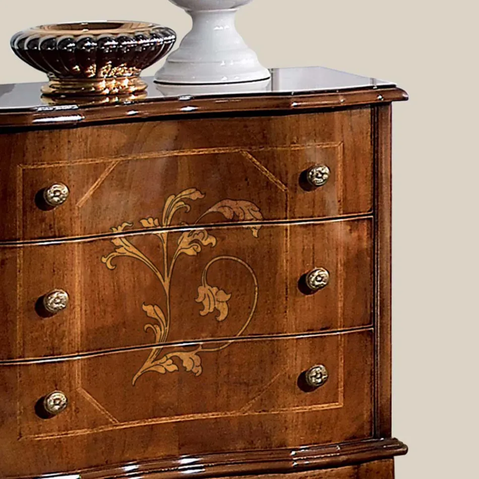 Noptiera cu 3 Sertare din Lemn de Nuc Bassano Made in Italy - Lux Viadurini