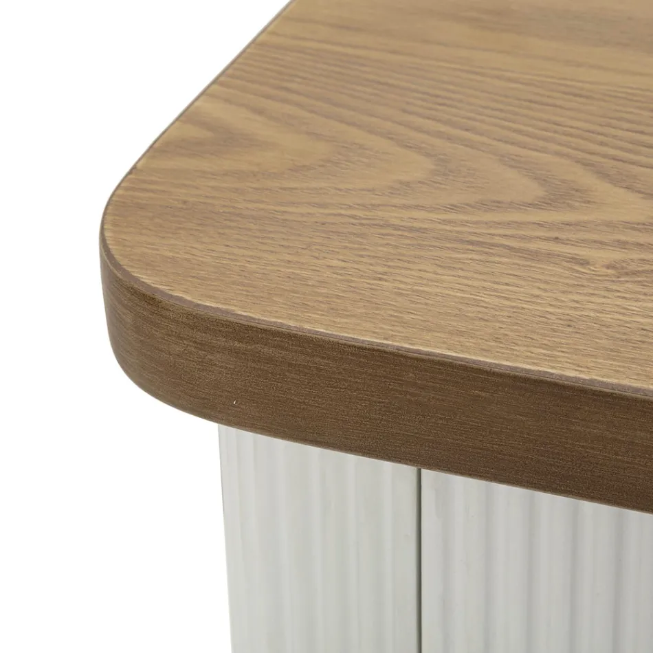 Noptiera din lemn decorata cu linii in relief cu sertar si raft - Rachel Viadurini