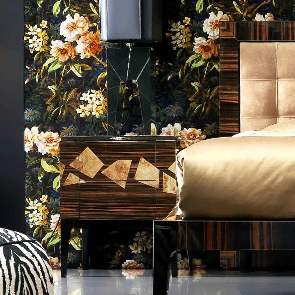 Noptiera in lemn de nuc si lemn de abanos Grilli Zarafa fabricata in Italia Viadurini