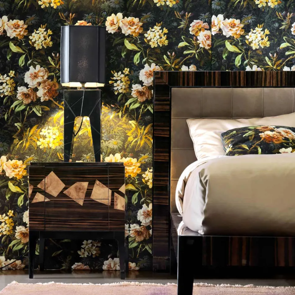 Noptiera in lemn de nuc si lemn de abanos Grilli Zarafa fabricata in Italia Viadurini