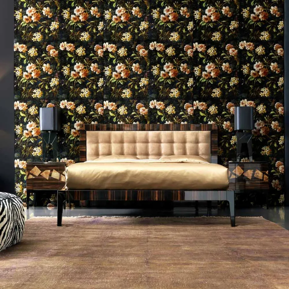 Noptiera in lemn de nuc si lemn de abanos Grilli Zarafa fabricata in Italia Viadurini