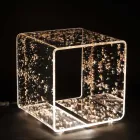 Noptiera Luminoasa din Cristal Acrilic si Frunza Aurie, Argintie sau Cupru - Gnassi Viadurini