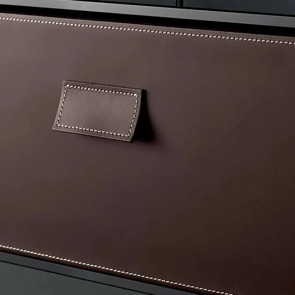 Noptiera din sticla afumata cu sertar din piele 2 dimensiuni - Linzy Viadurini