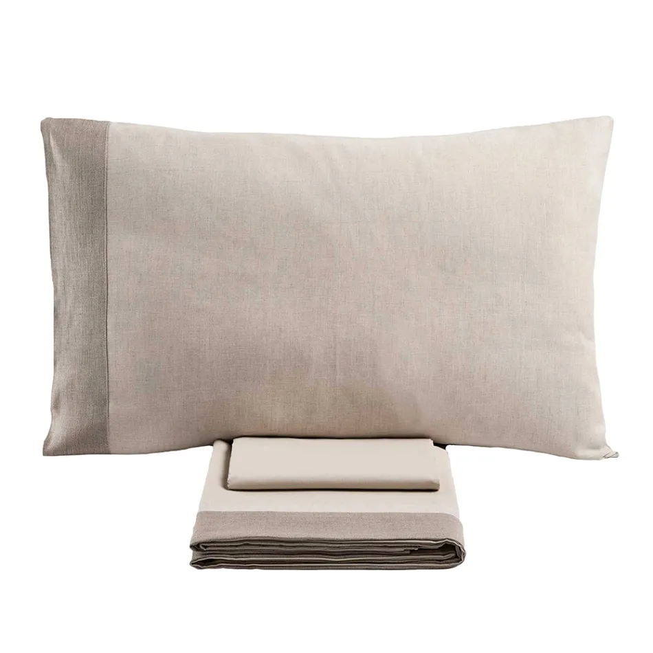 Set de pat dublu din 90% bumbac și 10% lenjerie Made in Italy - Nestle Viadurini