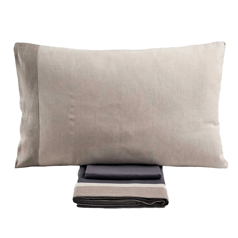 Set de pat dublu din 90% bumbac și 10% lenjerie Made in Italy - Nestle Viadurini