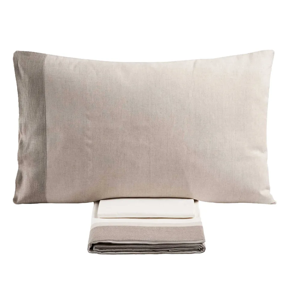 Set de pat dublu din 90% bumbac și 10% lenjerie Made in Italy - Nestle Viadurini