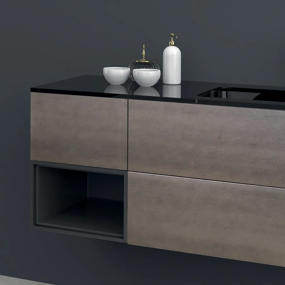 Compoziție 2 Mobilier de baie suspendat în MDF lăcuit platină 120 cm - Renga Viadurini