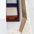 Compoziție 3 Mobilier de baie din lemn de tec și Hi Macs® - Talc Viadurini