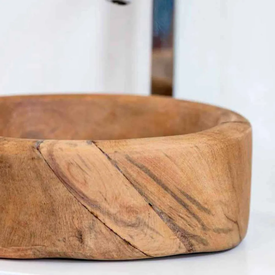 Compoziție 3 Mobilier de baie din lemn de tec și Hi Macs® - Talc Viadurini