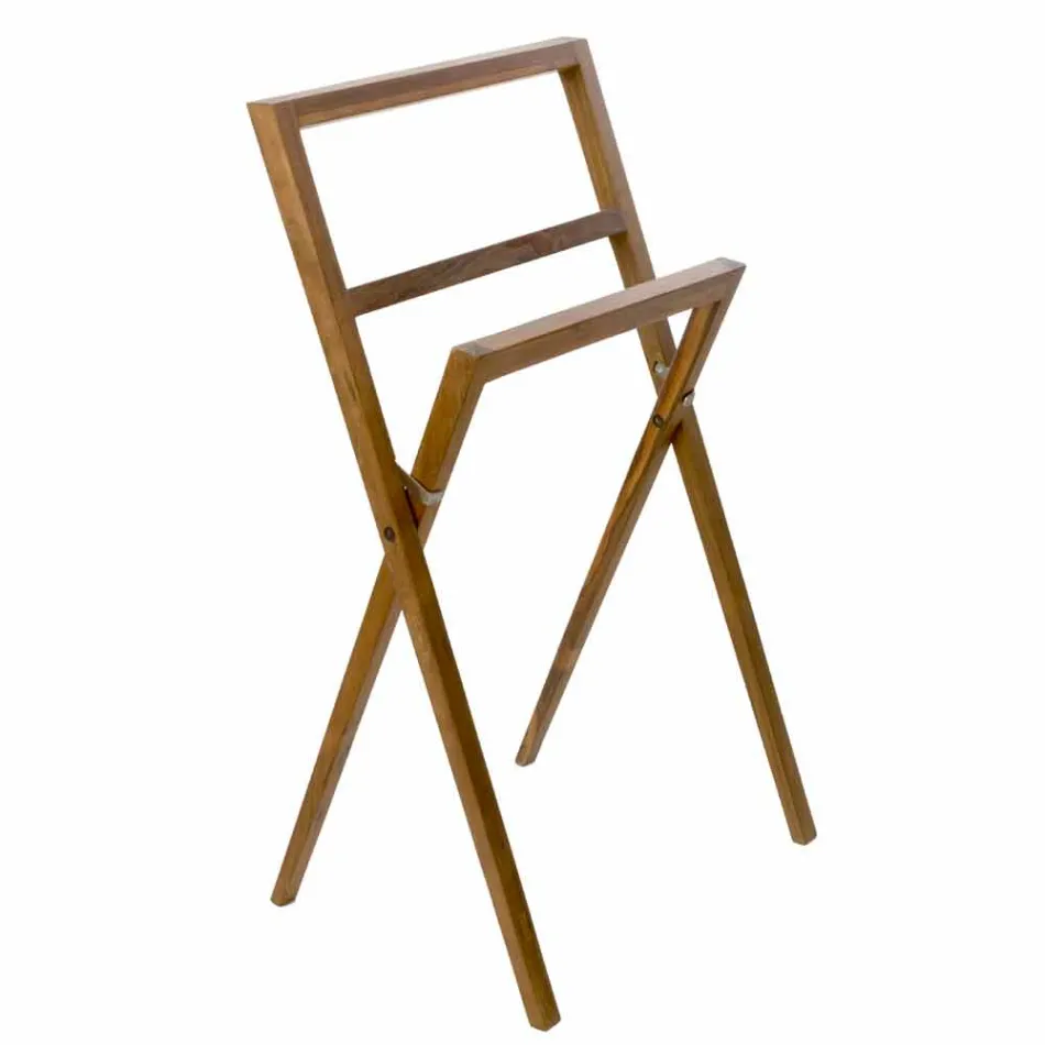 Compoziție 3 Mobilier de baie din lemn de tec și Hi Macs® - Talc Viadurini