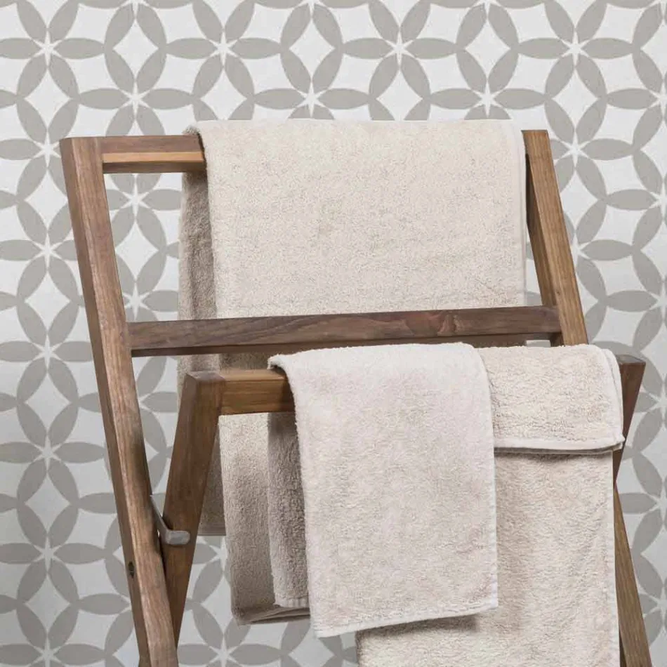 Compoziție 3 Mobilier de baie din lemn de tec și Hi Macs® - Talc Viadurini