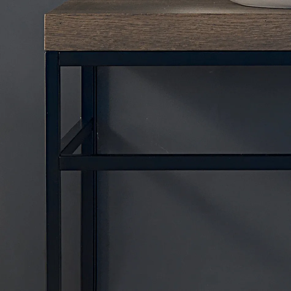 Compoziție 3 Mobilier de baie din metal, lemn și ceramică Fabricat în Italia - Cizco Viadurini