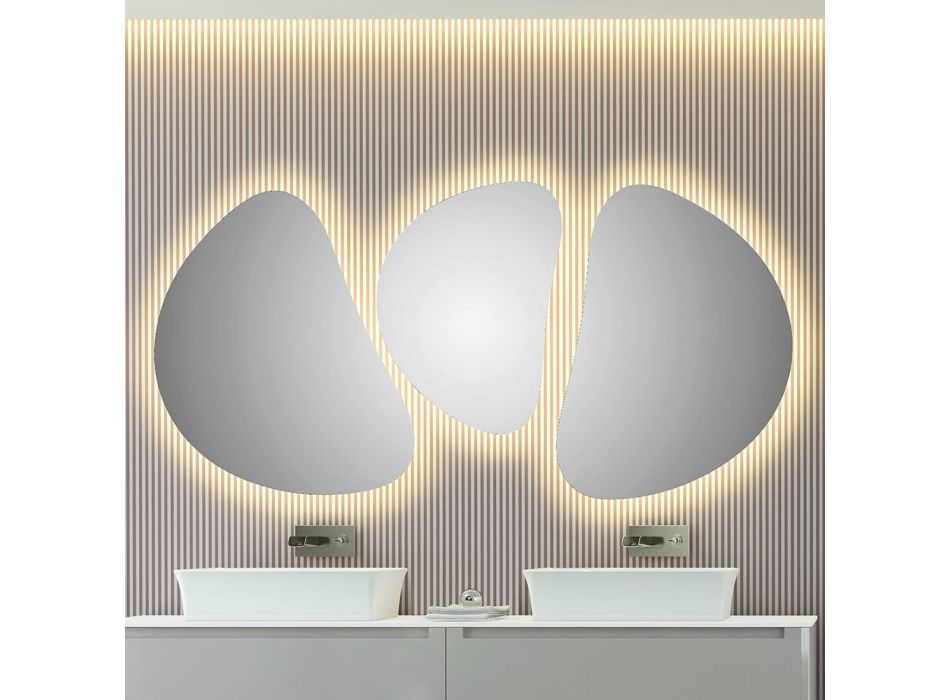 Compoziție 3 Oglinzi de perete cu iluminare LED Fabricate în Italia - Fagiolao Viadurini
