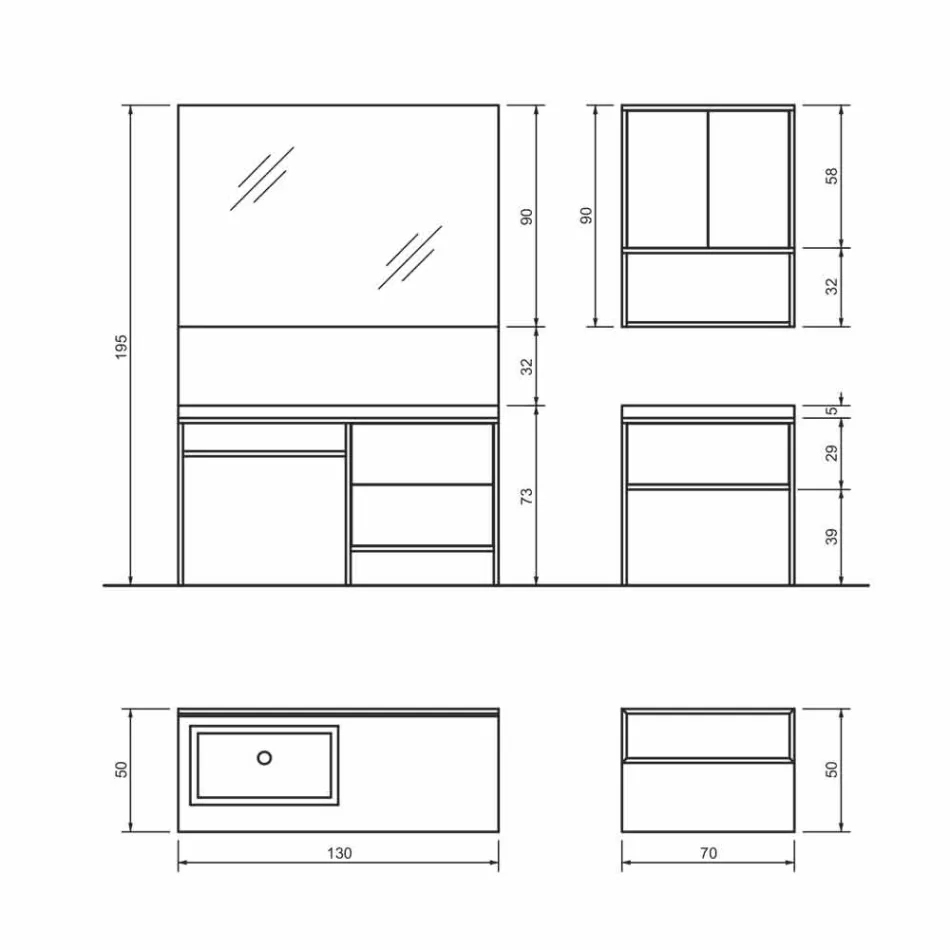 Compoziția 5 Mobilier de baie de sine stătător din metal și Ecolegno Made in Italy - Cizco Viadurini