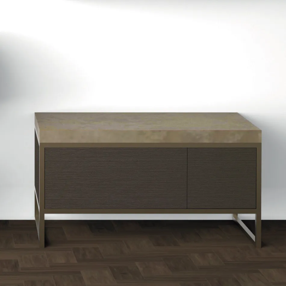 Compoziția 5 Mobilier de baie de sine stătător din metal, ecolegno și gresie de lux - Cizco Viadurini