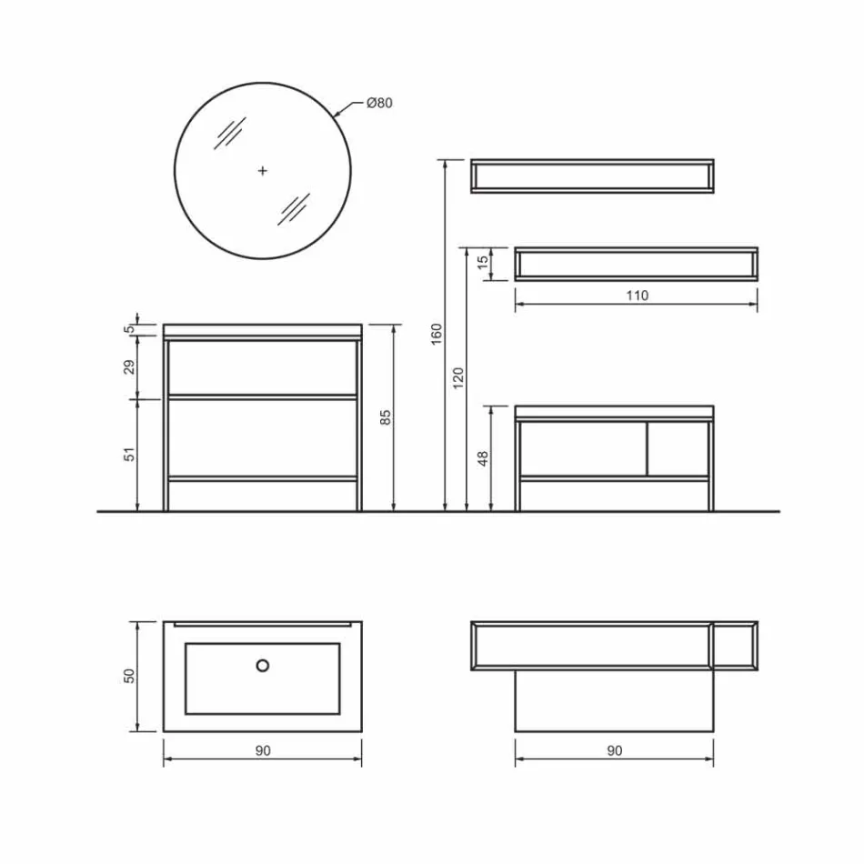 Compoziția 5 Mobilier de baie de sine stătător din metal, ecolegno și gresie de lux - Cizco Viadurini